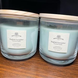 Lot Of 2 Bee & Willow English Cucumber 12 oz Glass Candles Soy Wax Blend